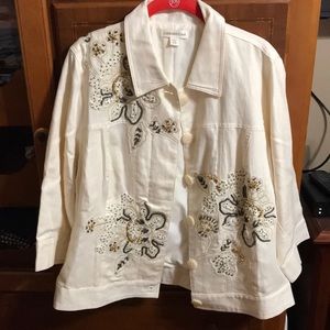 Coldwater Creek Cream Floral Embroidered Jacket